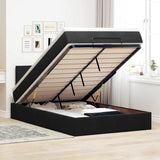 Ottoman Bed with Mattress & LEDs Black King Single Velvet