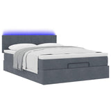 Ottoman Bed with Mattress & LEDs Dark Grey Double Velvet - Side View