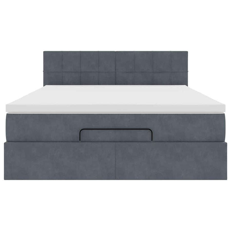 Ottoman Bed with Mattress & LEDs Dark Grey Double Velvet