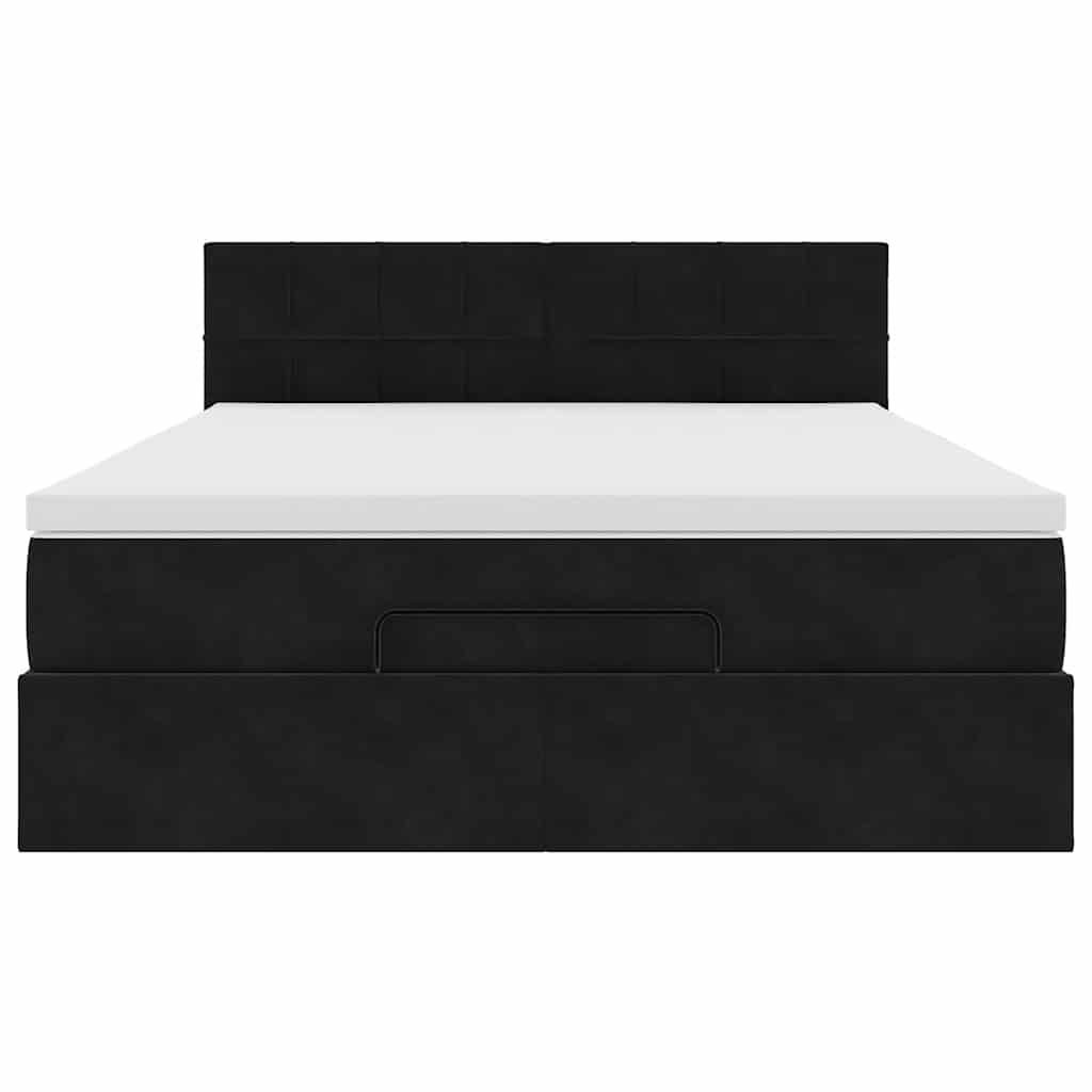 Ottoman Bed with Mattress & LEDs Black Double Velvet