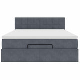 Ottoman Bed with Mattress & LEDs Dark Grey Queen Velvet
