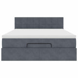 Ottoman Bed with Mattress & LEDs Dark Grey Queen Velvet - Rear View