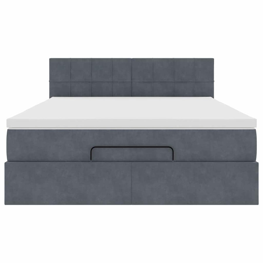 Ottoman Bed with Mattress & LEDs Dark Grey Queen Velvet