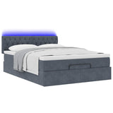 Ottoman Bed with Mattress & LEDs Dark Grey Double Velvet - Rear View