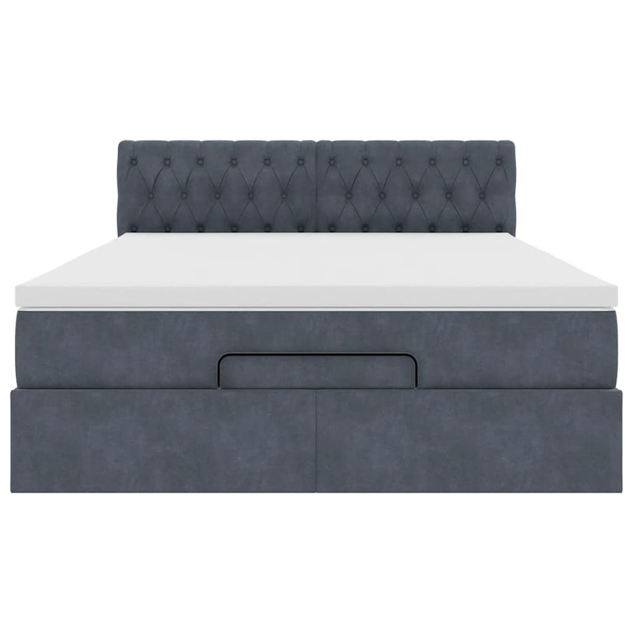 Ottoman Bed with Mattress & LEDs Dark Grey Double Velvet