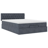Ottoman Bed with Mattress & LEDs Dark Grey Queen Velvet - Close-Up Angle