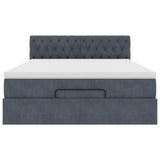 Ottoman Bed with Mattress & LEDs Dark Grey Queen Velvet