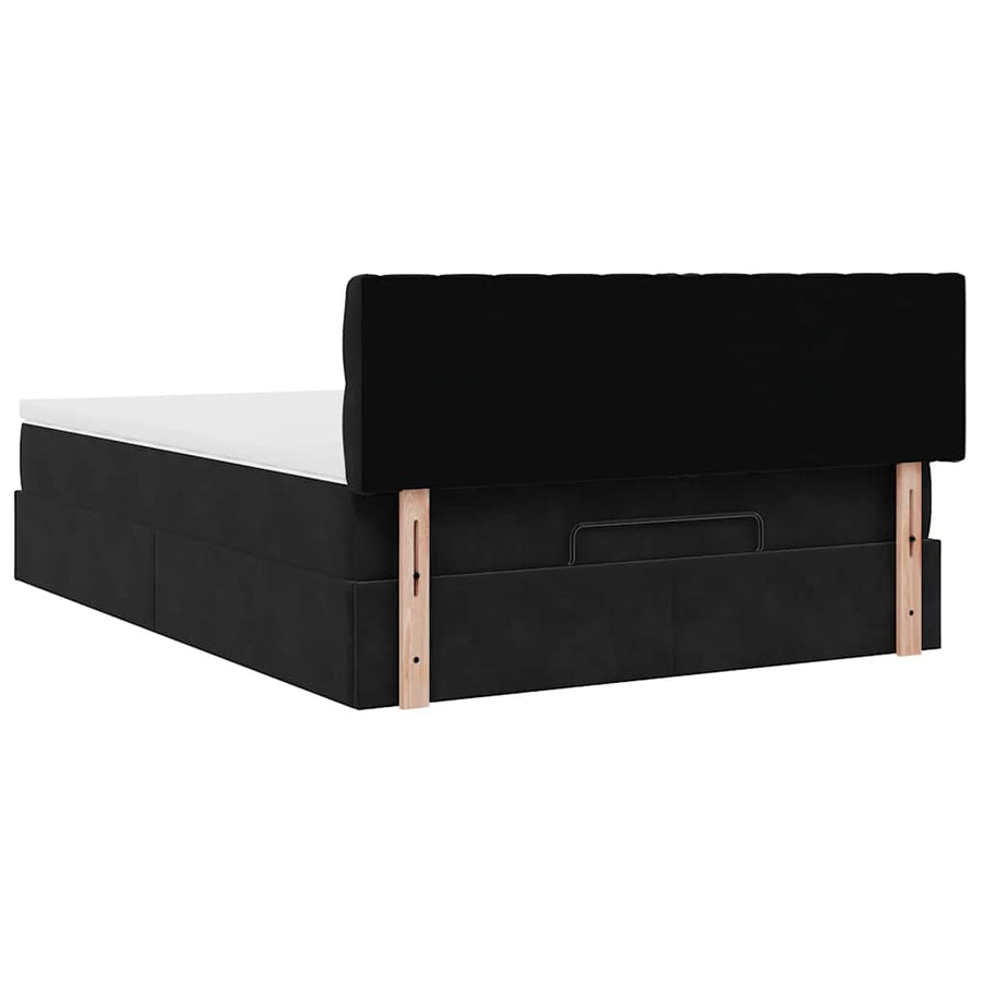 Ottoman Bed with Mattress & LEDs Black Queen Velvet