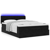 Ottoman Bed with Mattress & LEDs Black Queen Velvet - Rear View