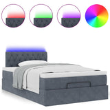 Ottoman Bed with Mattress & LEDs Dark Grey King Single Velvet - 45-Degree Angle