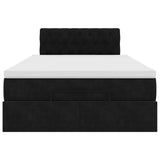 Ottoman Bed with Mattress & LEDs Black King Single Velvet - Low Angle