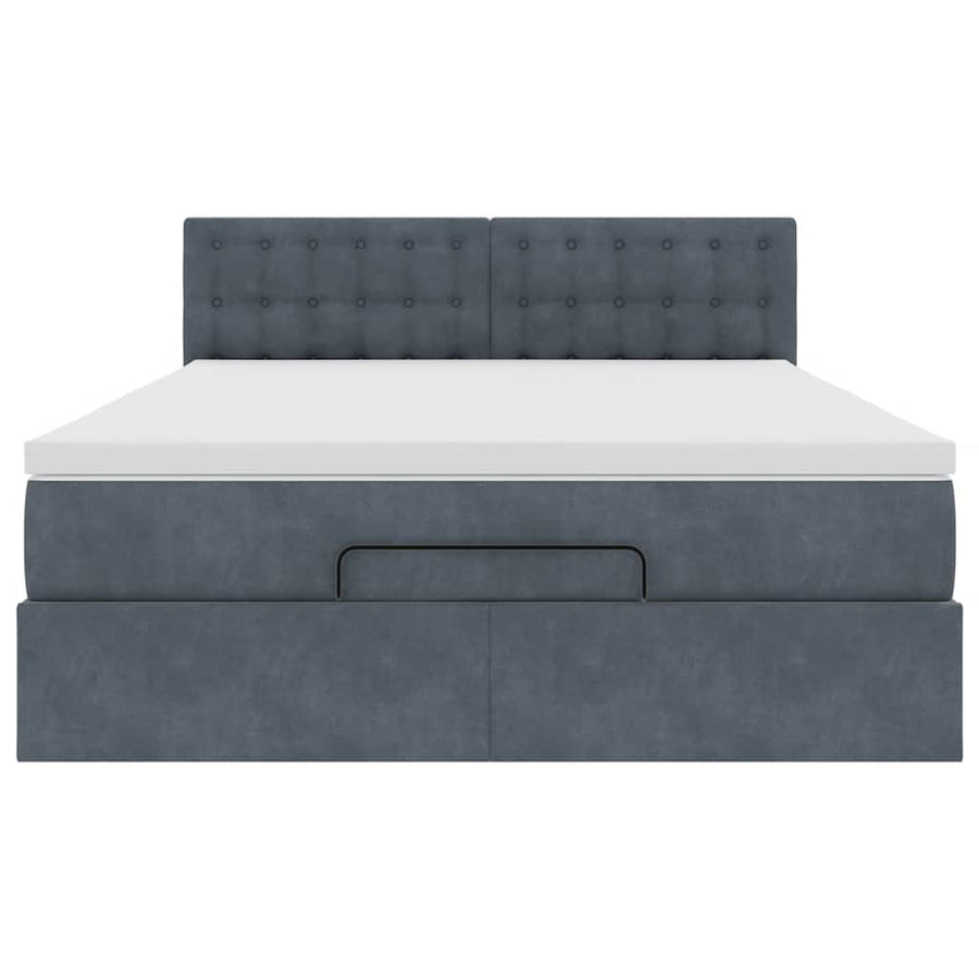 Ottoman Bed with Mattress & LEDs Dark Grey Double Velvet