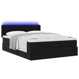 Ottoman Bed with Mattress & LEDs Black Double Velvet - Rear View
