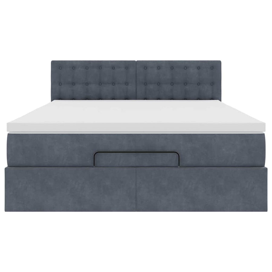 Ottoman Bed with Mattress & LEDs Dark Grey Queen Velvet