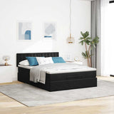 Ottoman Bed with Mattress & LEDs Black Queen Velvet
