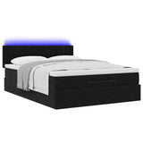Ottoman Bed with Mattress & LEDs Black Queen Velvet - Rear View