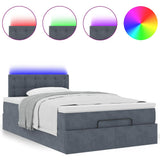 Ottoman Bed with Mattress & LEDs Dark Grey King Single Velvet - 45-Degree Angle