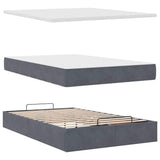 Ottoman Bed with Mattress & LEDs Dark Grey King Single Velvet - Low Angle