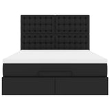 Ottoman Bed with Mattress Black Double Faux Leather