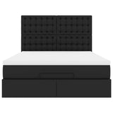 Ottoman Bed with Mattress Black Double Faux Leather - Close-Up Angle