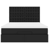 Ottoman Bed with Mattress Black Queen Faux Leather