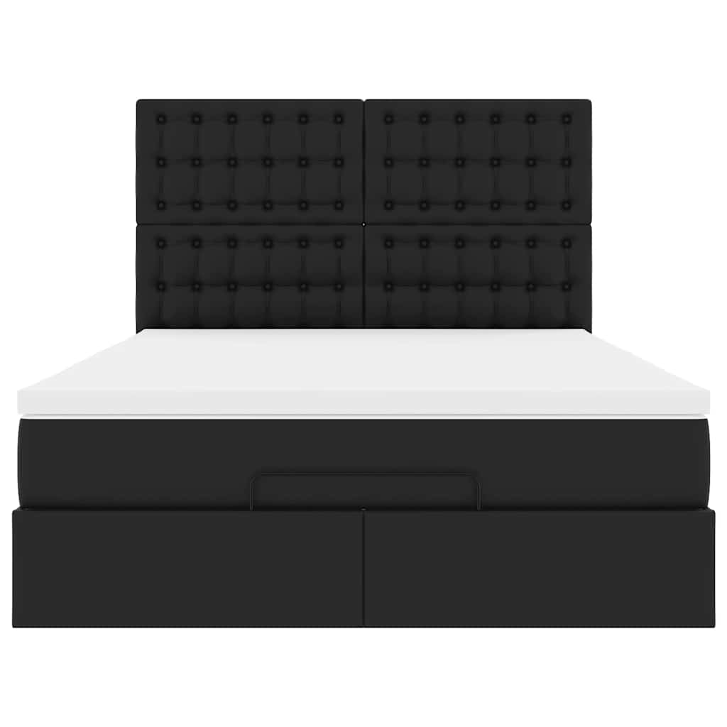 Ottoman Bed with Mattress Black Queen Faux Leather