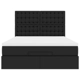 Ottoman Bed with Mattress Black Queen Faux Leather - Close-Up Angle
