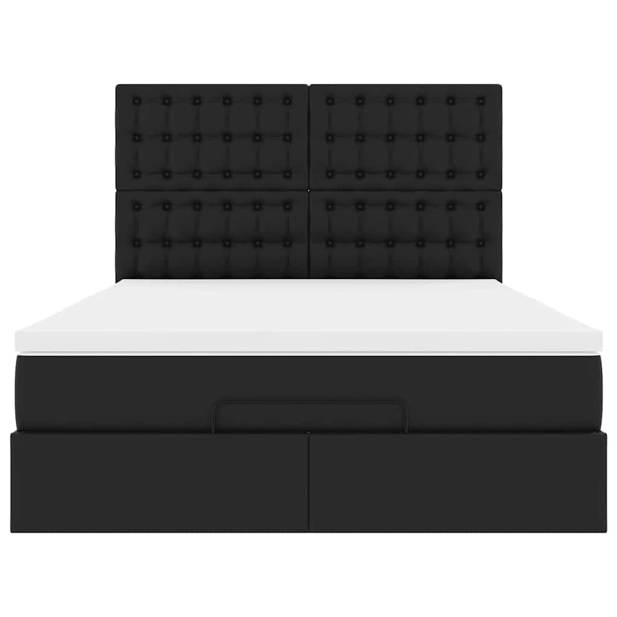 Ottoman Bed with Mattress Black Queen Faux Leather