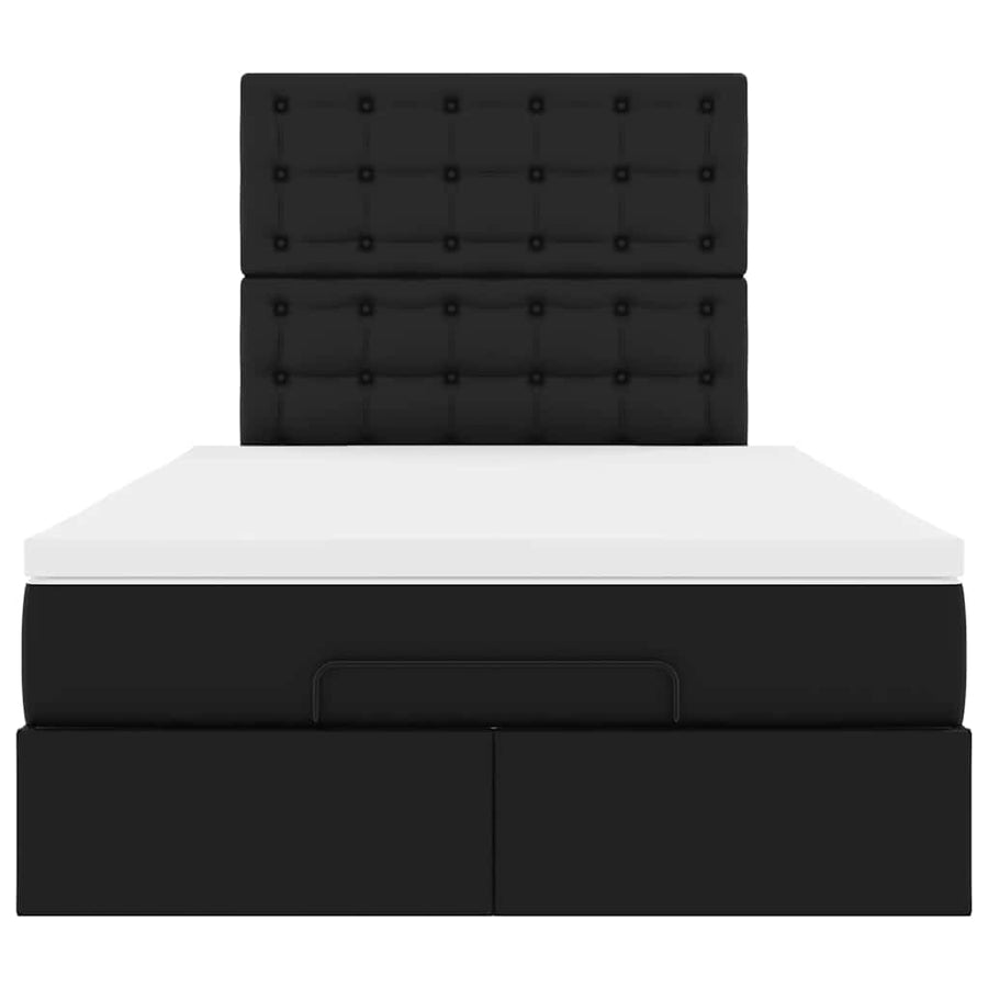 Ottoman Bed with Mattress Black King Single Faux Leather