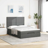 Ottoman Bed with Mattress Dark Grey Double Fabric - Side View