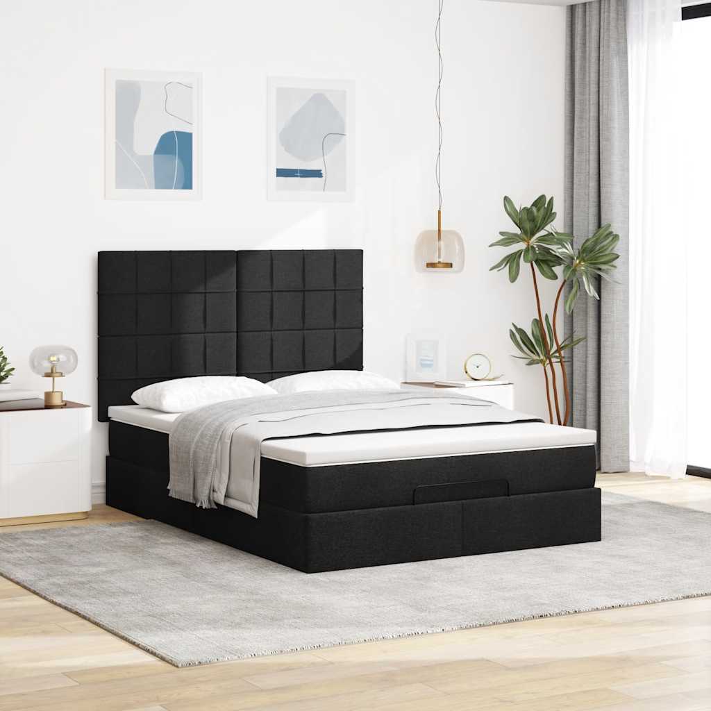 Ottoman Bed with Mattress Black Queen Fabric