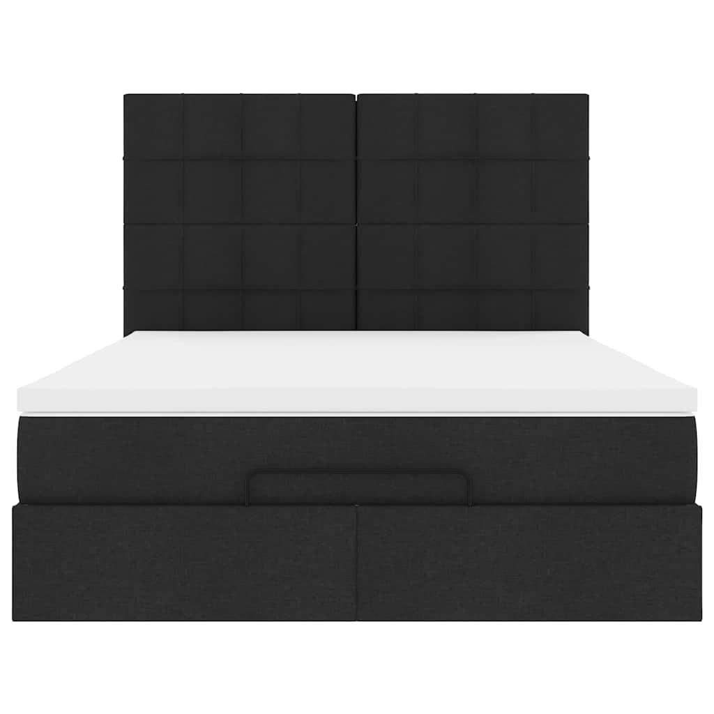 Ottoman Bed with Mattress Black Queen Fabric