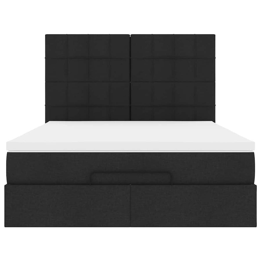 Ottoman Bed with Mattress Black Queen Fabric