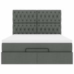 Ottoman Bed with Mattress Dark Grey Double Fabric