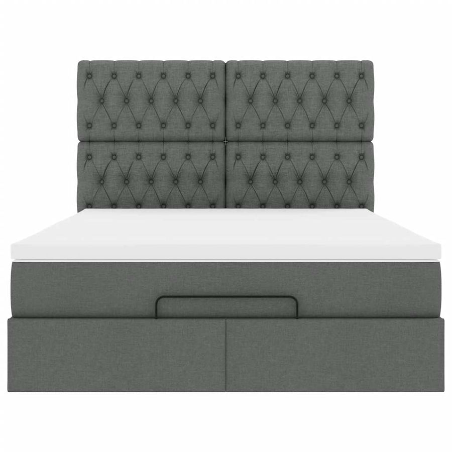 Ottoman Bed with Mattress Dark Grey Double Fabric