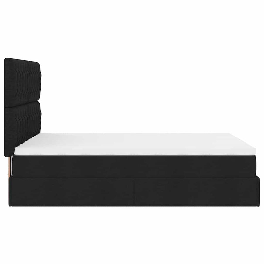 Ottoman Bed with Mattress Black Queen Fabric