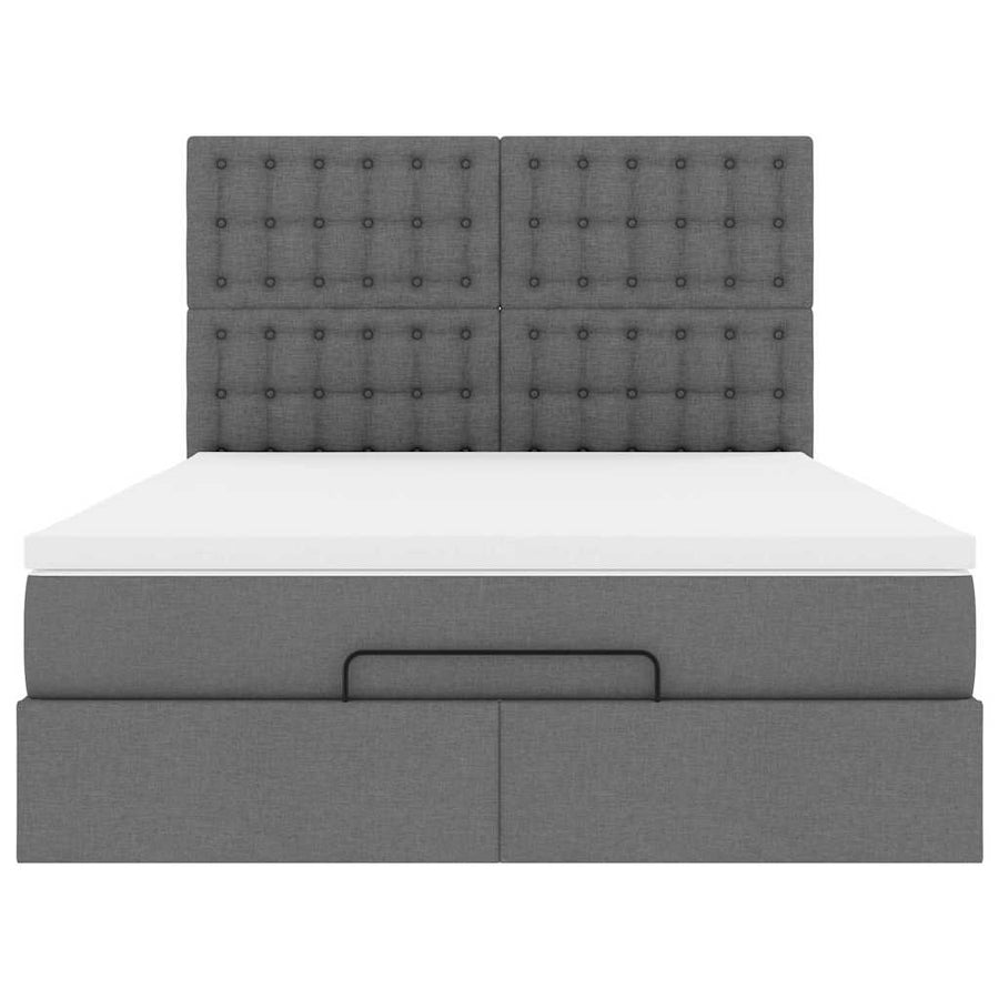 Ottoman Bed with Mattress Dark Grey Double Fabric