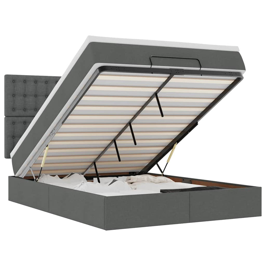 Ottoman Bed with Mattress Dark Grey Queen Fabric