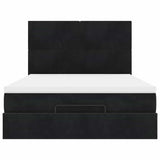 Ottoman Bed with Mattresses Black Queen Velvet
