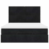 Ottoman Bed with Mattresses Black Queen Velvet - Close-Up Angle