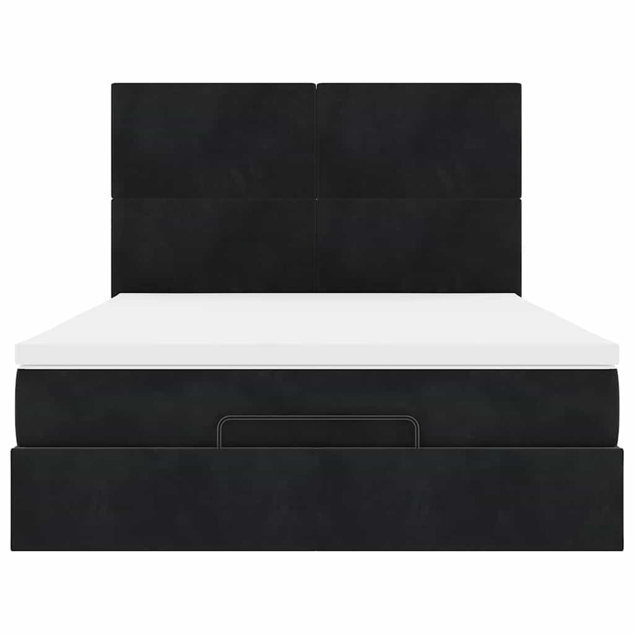 Ottoman Bed with Mattresses Black Queen Velvet
