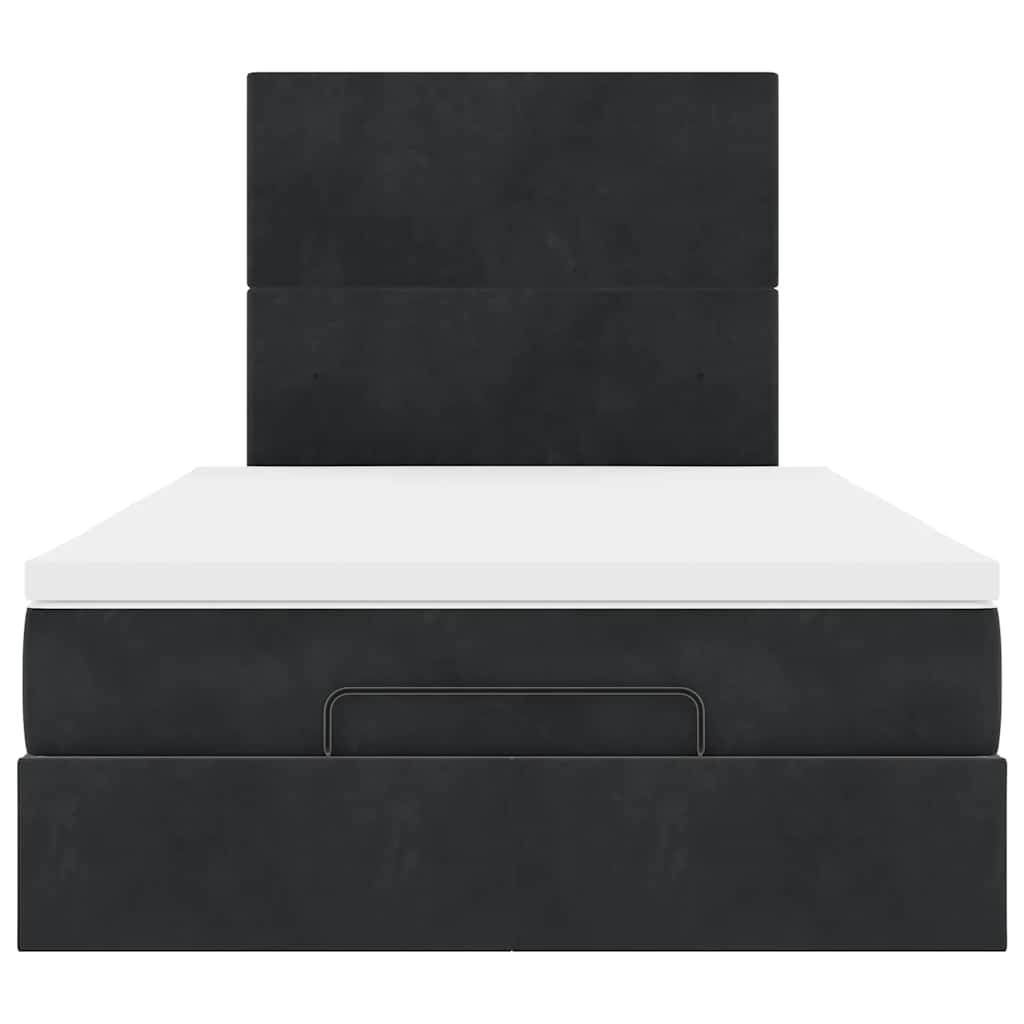 Ottoman Bed with Mattresses Black King Single Velvet