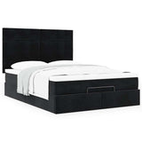 Ottoman Bed with Mattresses Black Double Velvet - 45-Degree Angle