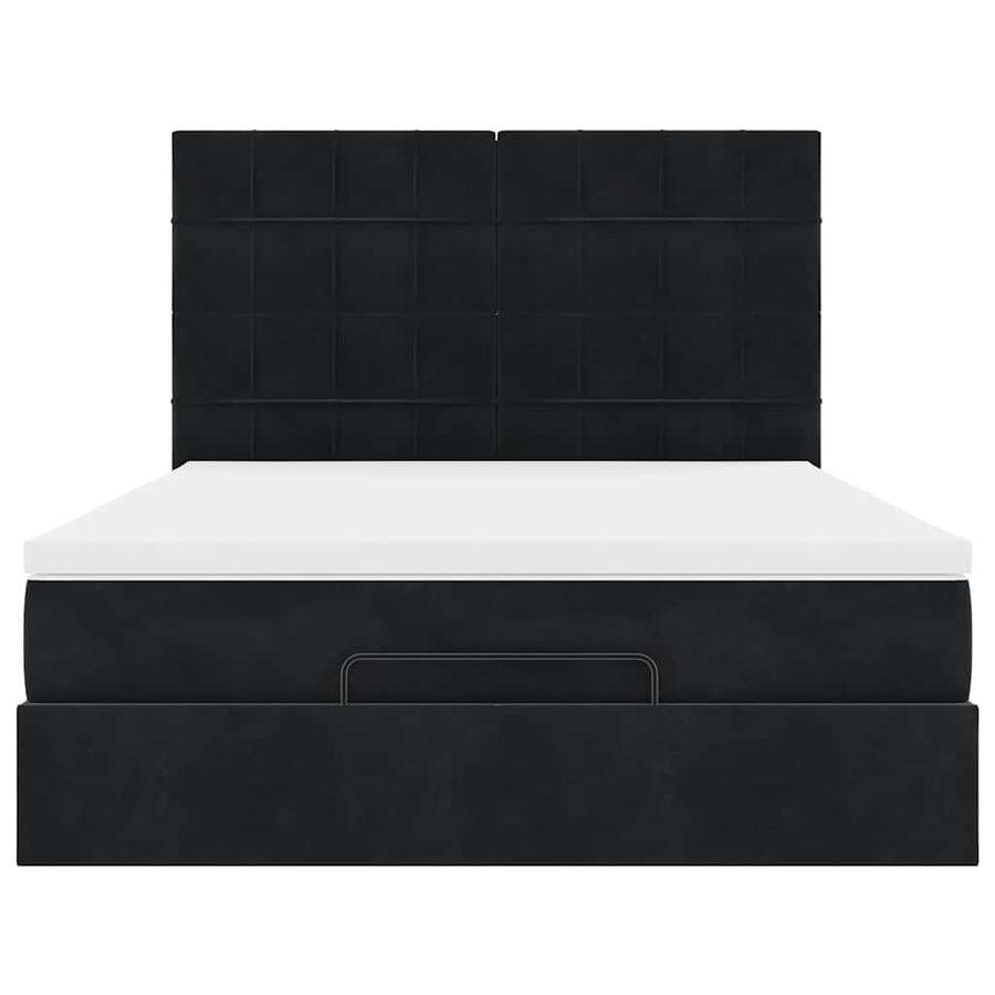 Ottoman Bed with Mattresses Black Queen Velvet