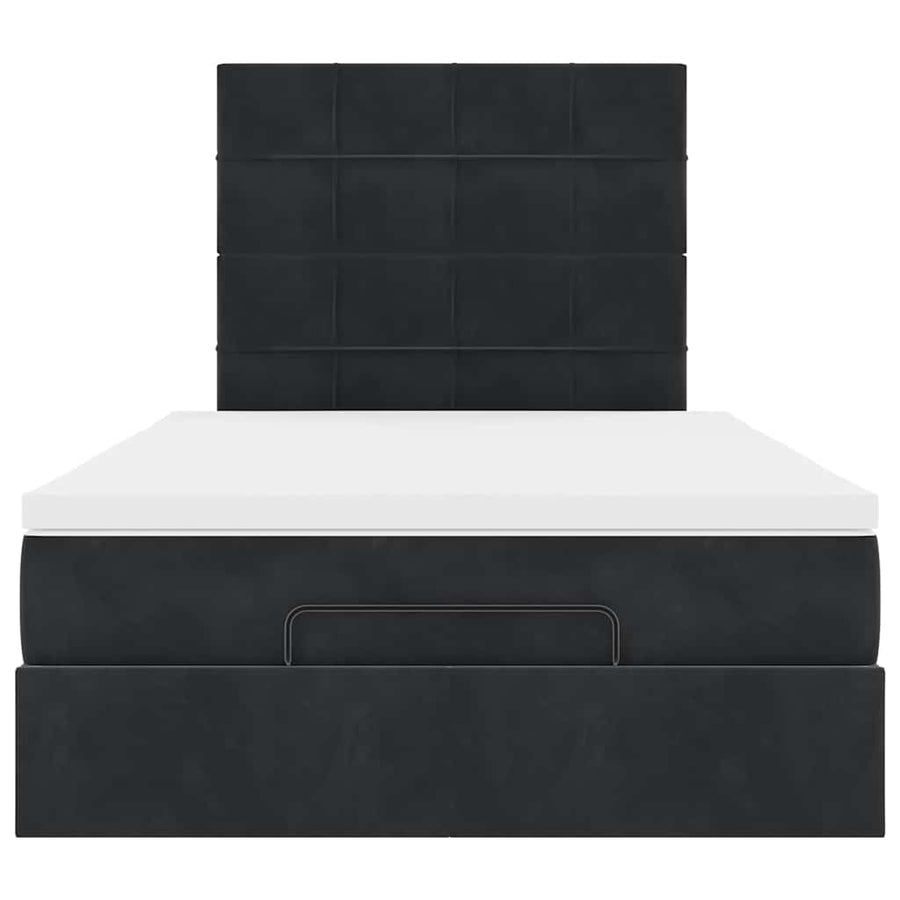 Ottoman Bed with Mattresses Black King Single Velvet