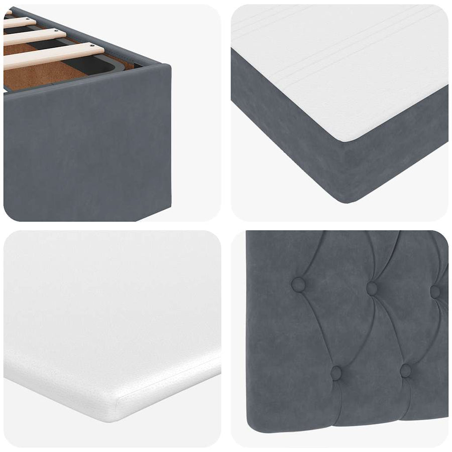 Ottoman Bed with Mattresses Dark Grey Double Velvet