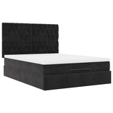 Ottoman Bed with Mattresses Black Queen Velvet