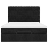 Ottoman Bed with Mattresses Black Queen Velvet