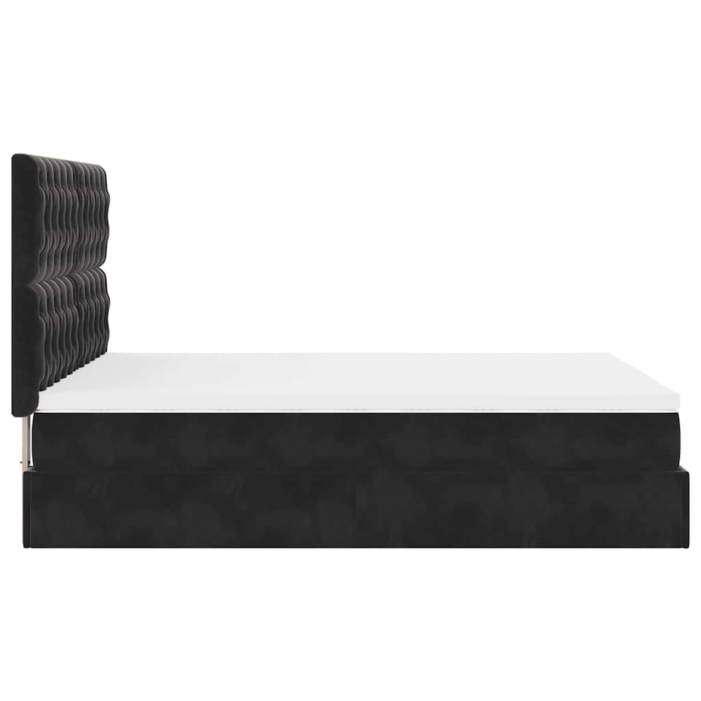 Ottoman Bed with Mattresses Black Queen Velvet