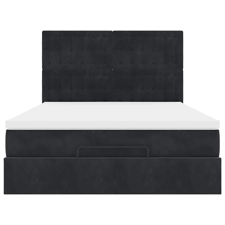 Ottoman Bed with Mattresses Black Double Velvet